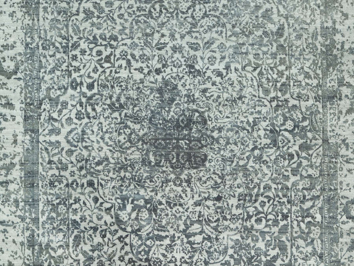10'0" x 14'1" New Hand Knotted Grey Wool & Silk Rectangle Oriental Rug - MOA10290527