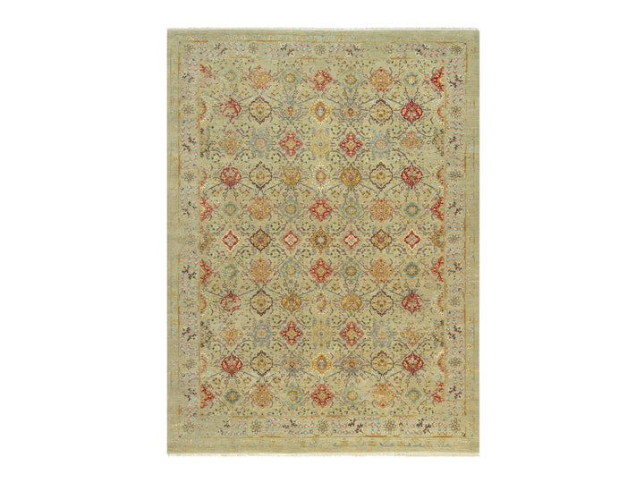 10'3" x 13'10" New Hand Knotted Beige Wool & Silk Rectangle Oriental Rug - MOA10290535