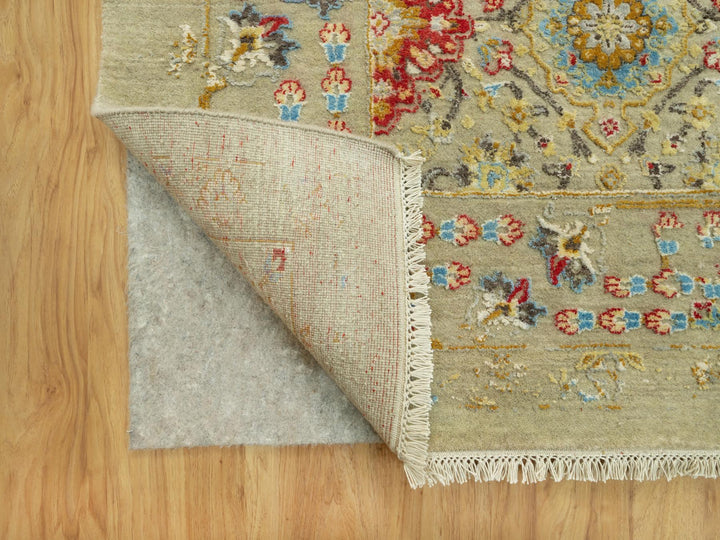 10'3" x 13'10" New Hand Knotted Beige Wool & Silk Rectangle Oriental Rug - MOA10290535