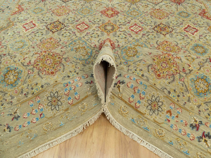 10'3" x 13'10" New Hand Knotted Beige Wool & Silk Rectangle Oriental Rug - MOA10290535