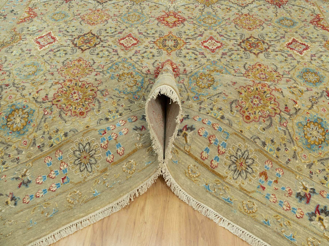 10'3" x 13'10" New Hand Knotted Beige Wool & Silk Rectangle Oriental Rug - MOA10290535