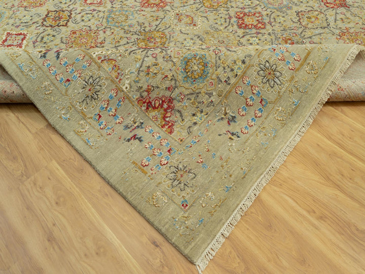 10'3" x 13'10" New Hand Knotted Beige Wool & Silk Rectangle Oriental Rug - MOA10290535