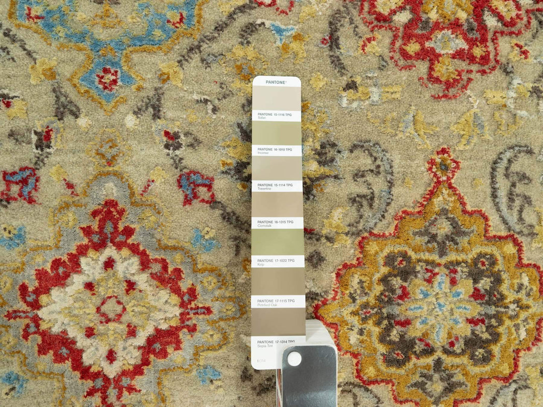 10'3" x 13'10" New Hand Knotted Beige Wool & Silk Rectangle Oriental Rug - MOA10290535