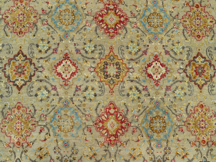 10'3" x 13'10" New Hand Knotted Beige Wool & Silk Rectangle Oriental Rug - MOA10290535