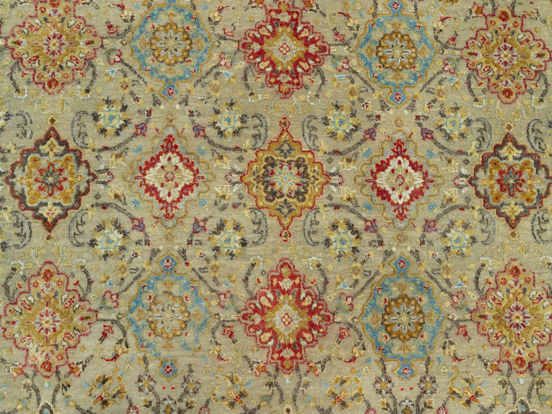 10'3" x 13'10" New Hand Knotted Beige Wool & Silk Rectangle Oriental Rug - MOA10290535