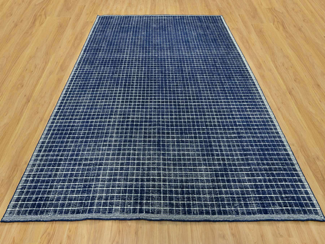 9'3" x 11'9" New Hand Loomed Blue Wool Rectangle Oriental Rug - MOA10290549