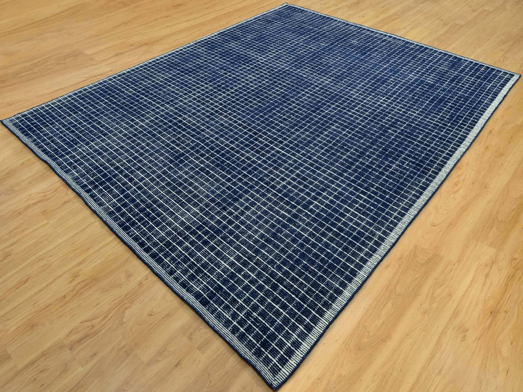 9'3" x 11'9" New Hand Loomed Blue Wool Rectangle Oriental Rug - MOA10290549