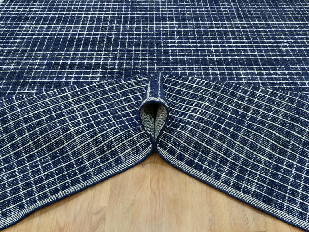 9'3" x 11'9" New Hand Loomed Blue Wool Rectangle Oriental Rug - MOA10290549