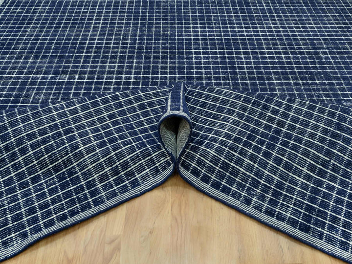 9'3" x 11'9" New Hand Loomed Blue Wool Rectangle Oriental Rug - MOA10290549