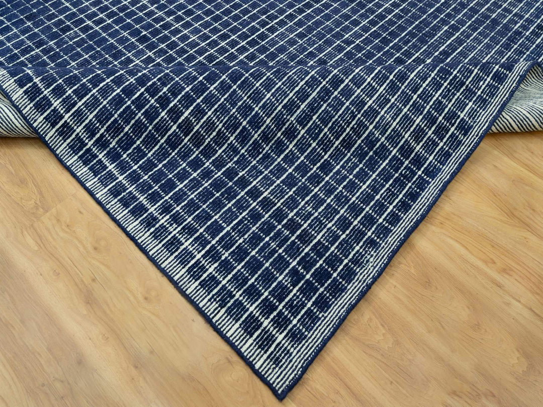 9'3" x 11'9" New Hand Loomed Blue Wool Rectangle Oriental Rug - MOA10290549