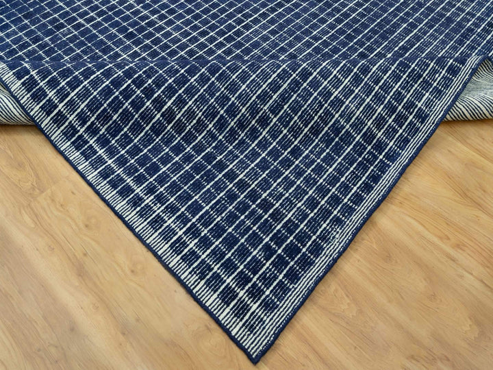 9'3" x 11'9" New Hand Loomed Blue Wool Rectangle Oriental Rug - MOA10290549