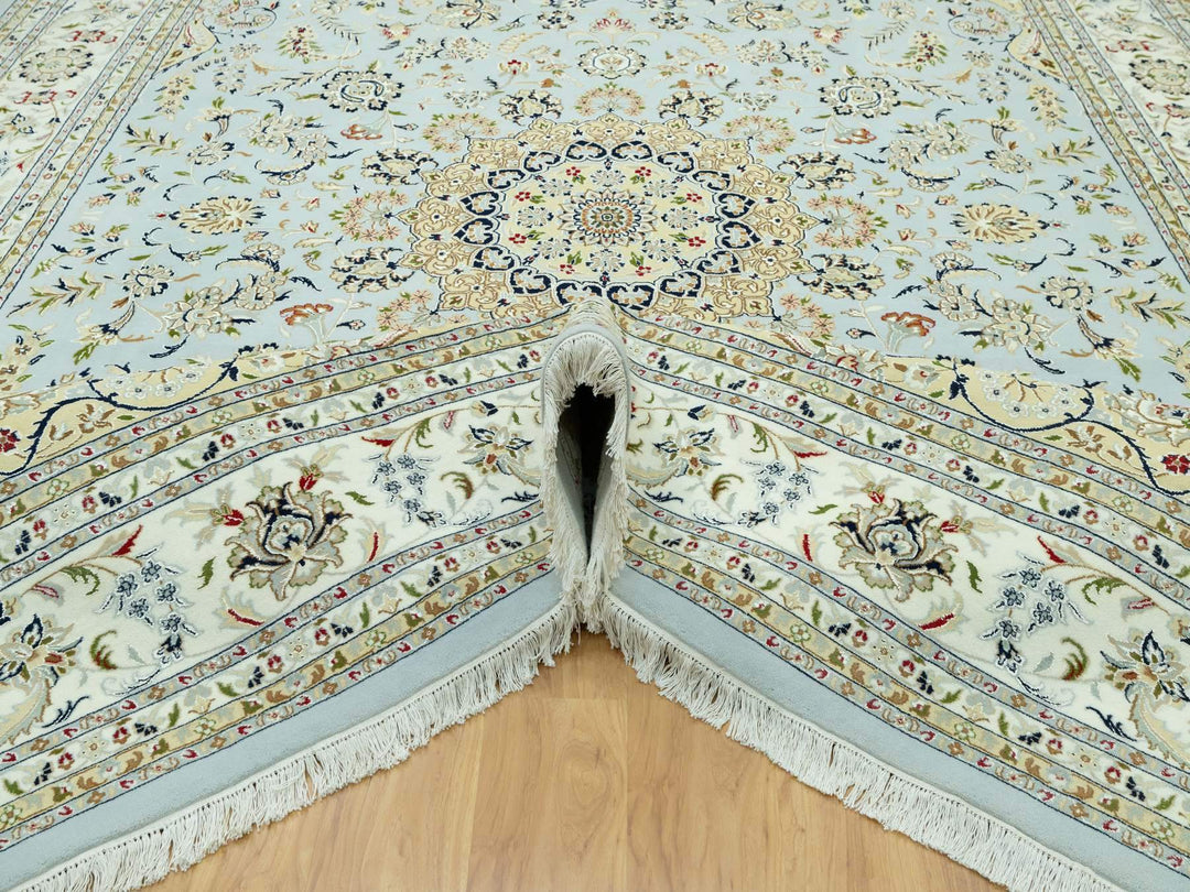 11'6" x 15'6" New Hand Knotted Blue Wool Rectangle Oriental Rug - MOA10290608