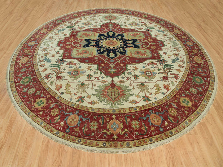 14'0" x 14'0" New Hand Knotted Ivory Wool Round Oriental Rug - MOA10290661