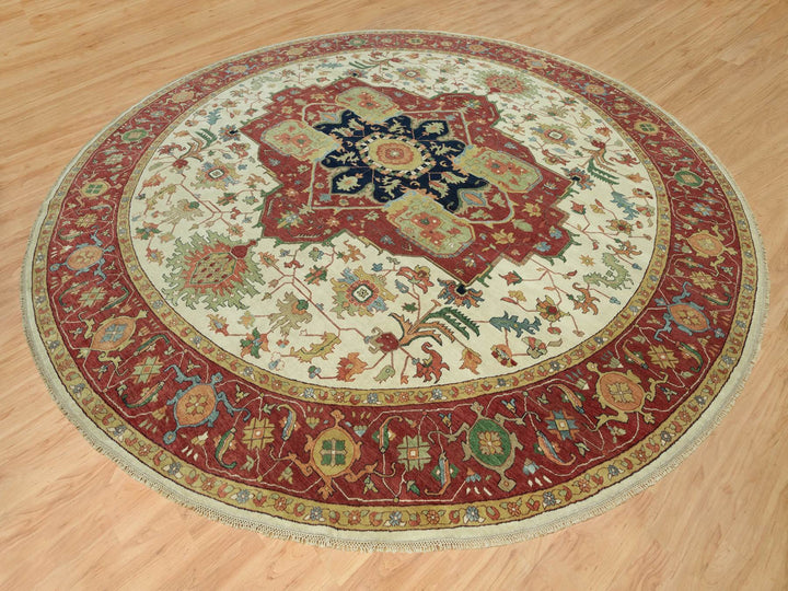 14'0" x 14'0" New Hand Knotted Ivory Wool Round Oriental Rug - MOA10290661