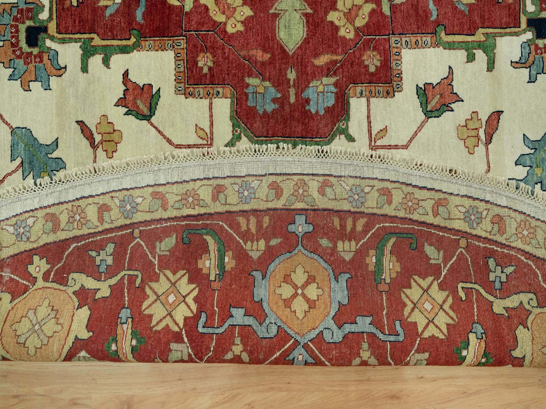 14'0" x 14'0" New Hand Knotted Ivory Wool Round Oriental Rug - MOA10290661