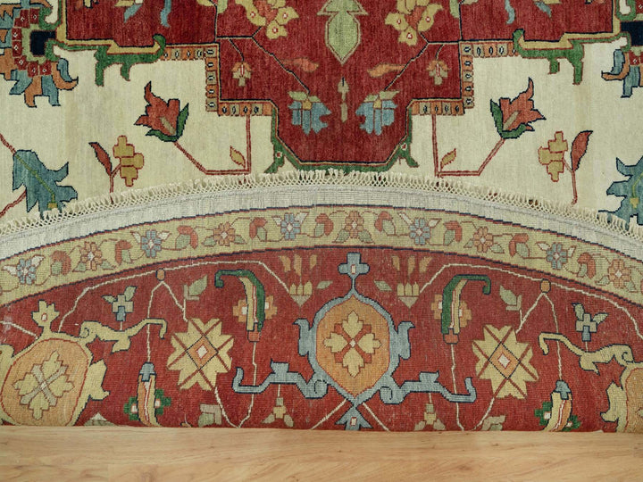 14'0" x 14'0" New Hand Knotted Ivory Wool Round Oriental Rug - MOA10290661