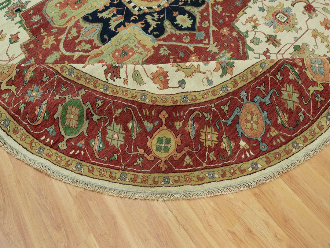 14'0" x 14'0" New Hand Knotted Ivory Wool Round Oriental Rug - MOA10290661