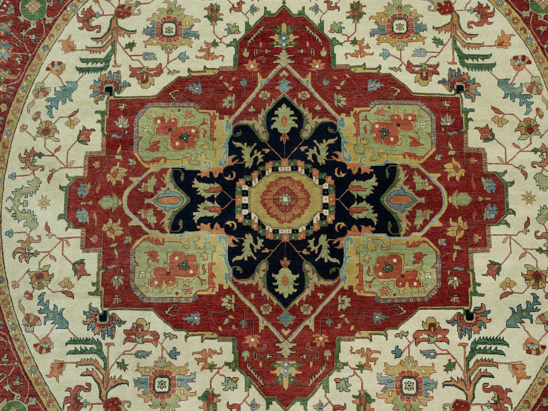 14'0" x 14'0" New Hand Knotted Ivory Wool Round Oriental Rug - MOA10290661