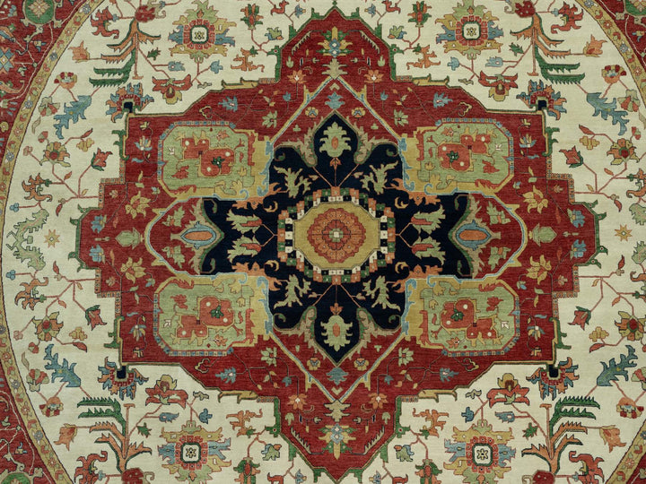 14'0" x 14'0" New Hand Knotted Ivory Wool Round Oriental Rug - MOA10290661