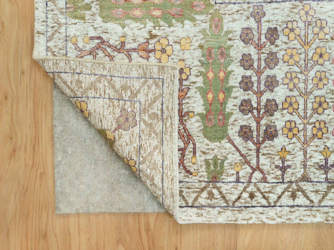 11'8" x 15'0" New Hand Knotted Beige Wool & Silk Rectangle Oriental Rug - MOA10290687