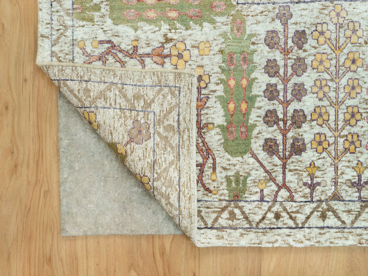 11'8" x 15'0" New Hand Knotted Beige Wool & Silk Rectangle Oriental Rug - MOA10290687