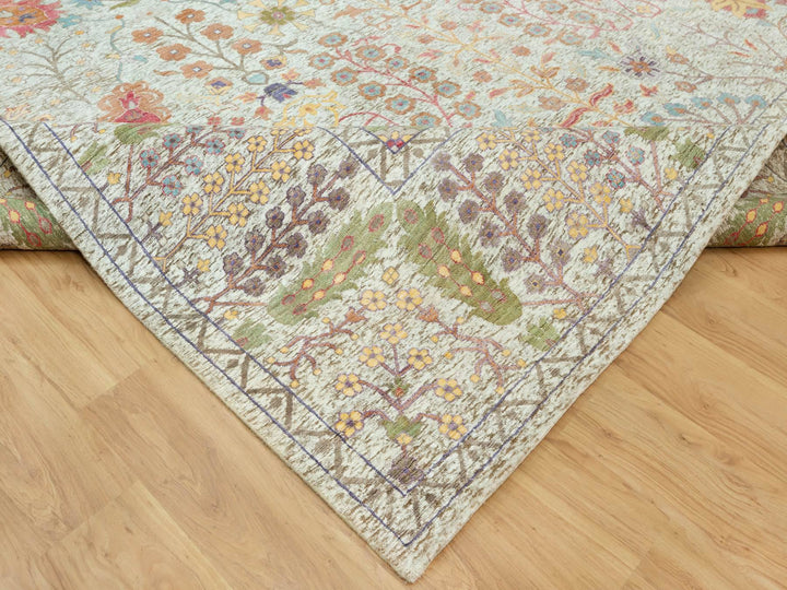 11'8" x 15'0" New Hand Knotted Beige Wool & Silk Rectangle Oriental Rug - MOA10290687