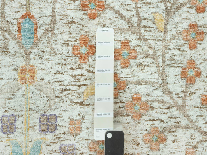 11'8" x 15'0" New Hand Knotted Beige Wool & Silk Rectangle Oriental Rug - MOA10290687