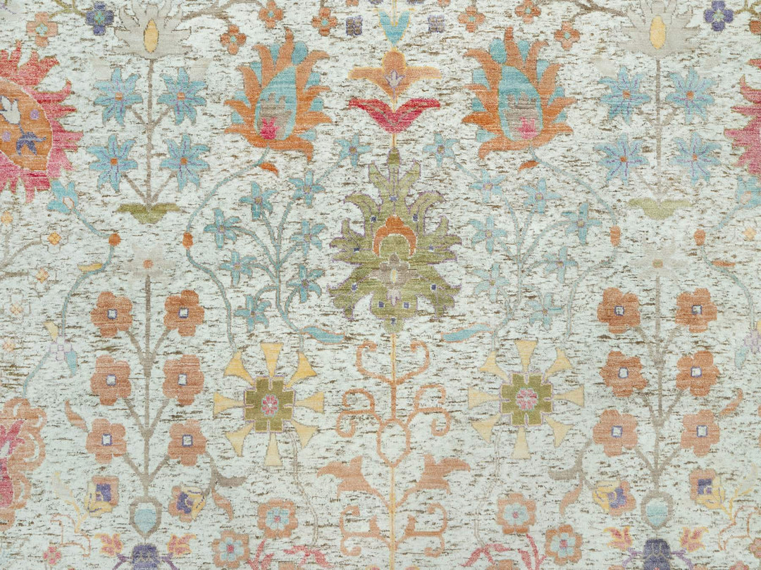 11'8" x 15'0" New Hand Knotted Beige Wool & Silk Rectangle Oriental Rug - MOA10290687