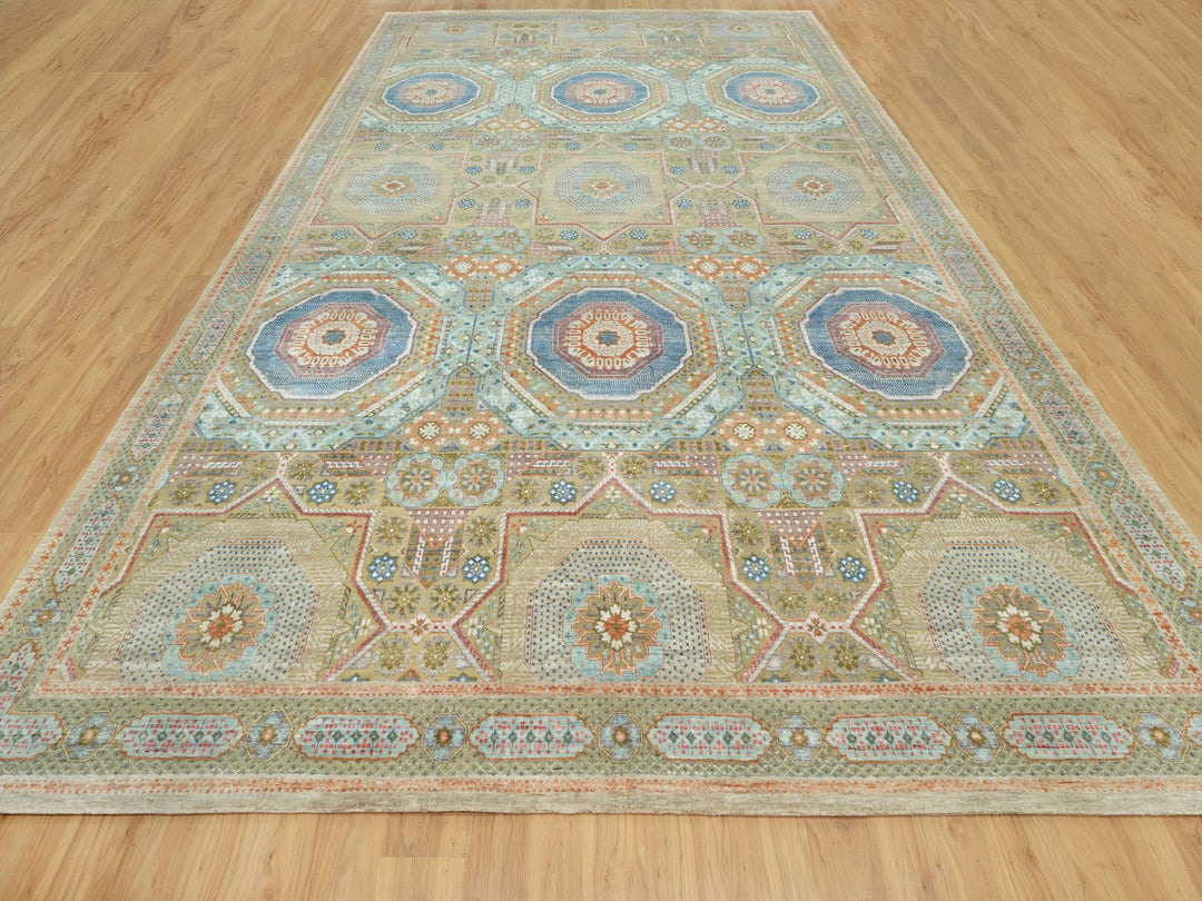 11'6" x 18'1" New Hand Knotted Brown Wool & Silk Rectangle Oriental Rug - MOA10290689