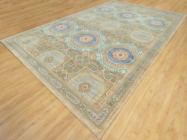 11'6" x 18'1" New Hand Knotted Brown Wool & Silk Rectangle Oriental Rug - MOA10290689