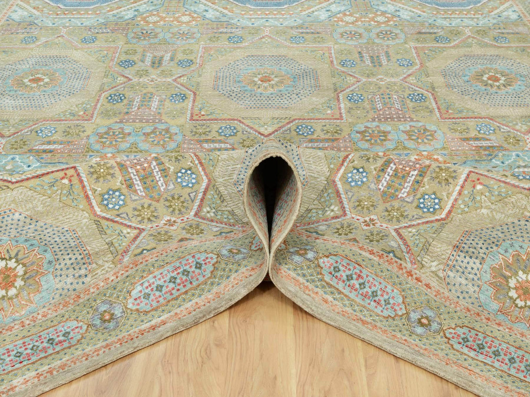 11'6" x 18'1" New Hand Knotted Brown Wool & Silk Rectangle Oriental Rug - MOA10290689