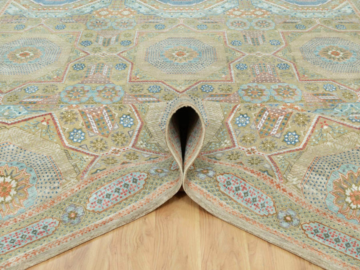 11'6" x 18'1" New Hand Knotted Brown Wool & Silk Rectangle Oriental Rug - MOA10290689