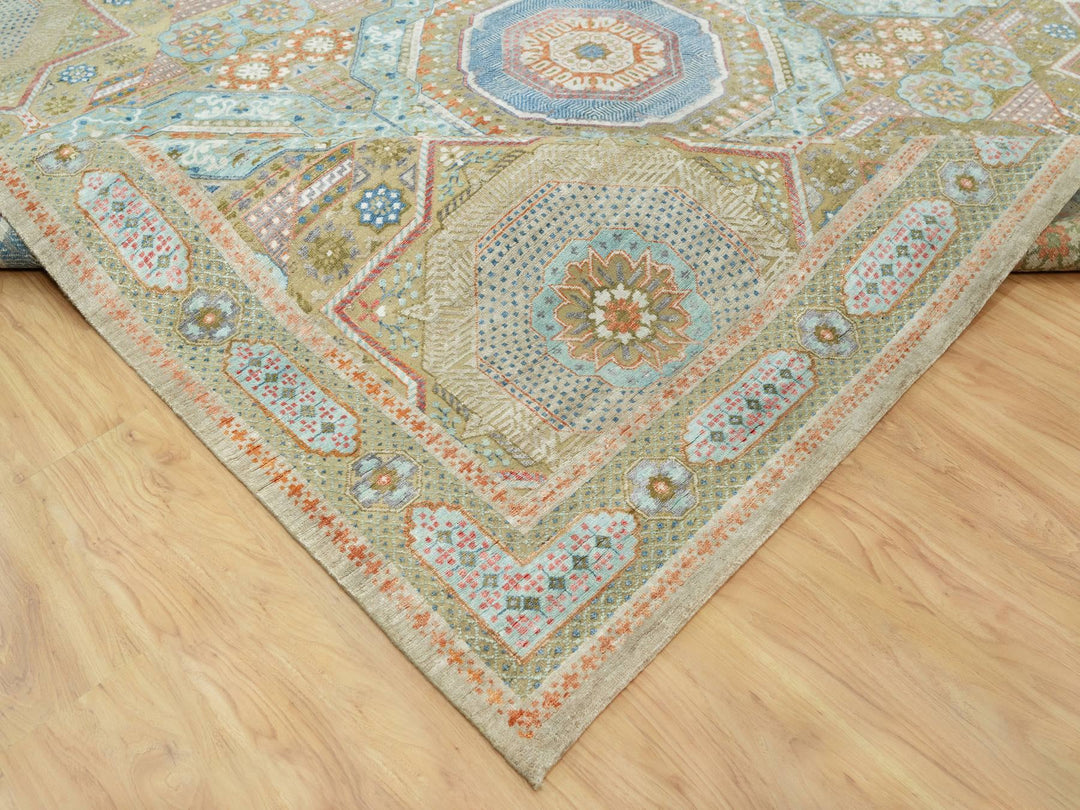 11'6" x 18'1" New Hand Knotted Brown Wool & Silk Rectangle Oriental Rug - MOA10290689