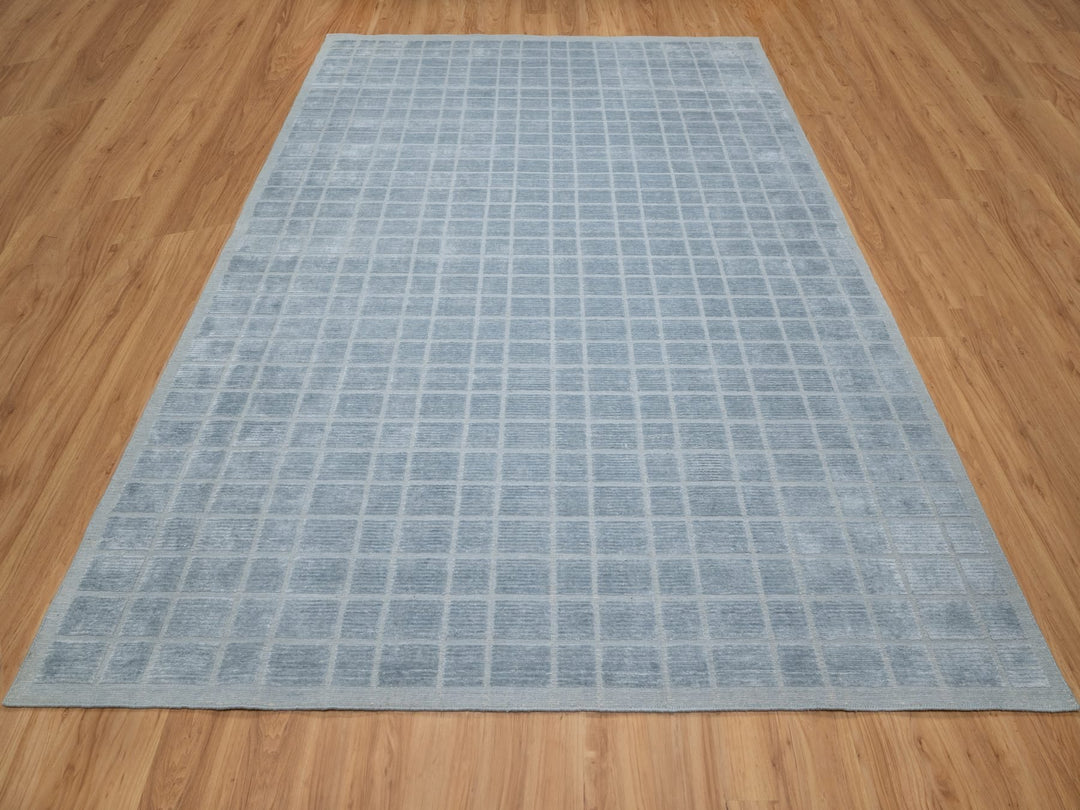 8'2" x 9'10" New Hand Loomed Blue Wool Rectangle Oriental Rug - MOA10290705