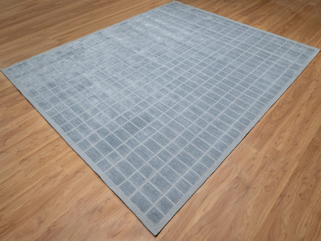 8'2" x 9'10" New Hand Loomed Blue Wool Rectangle Oriental Rug - MOA10290705