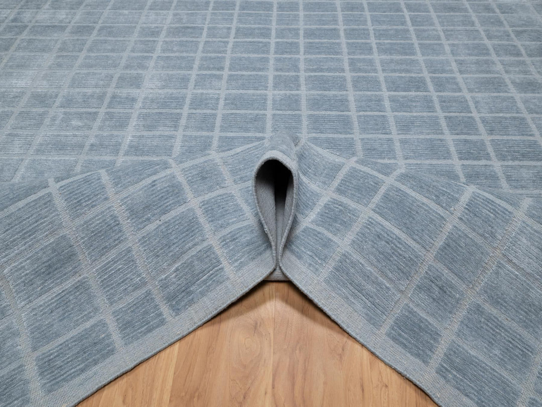 8'2" x 9'10" New Hand Loomed Blue Wool Rectangle Oriental Rug - MOA10290705