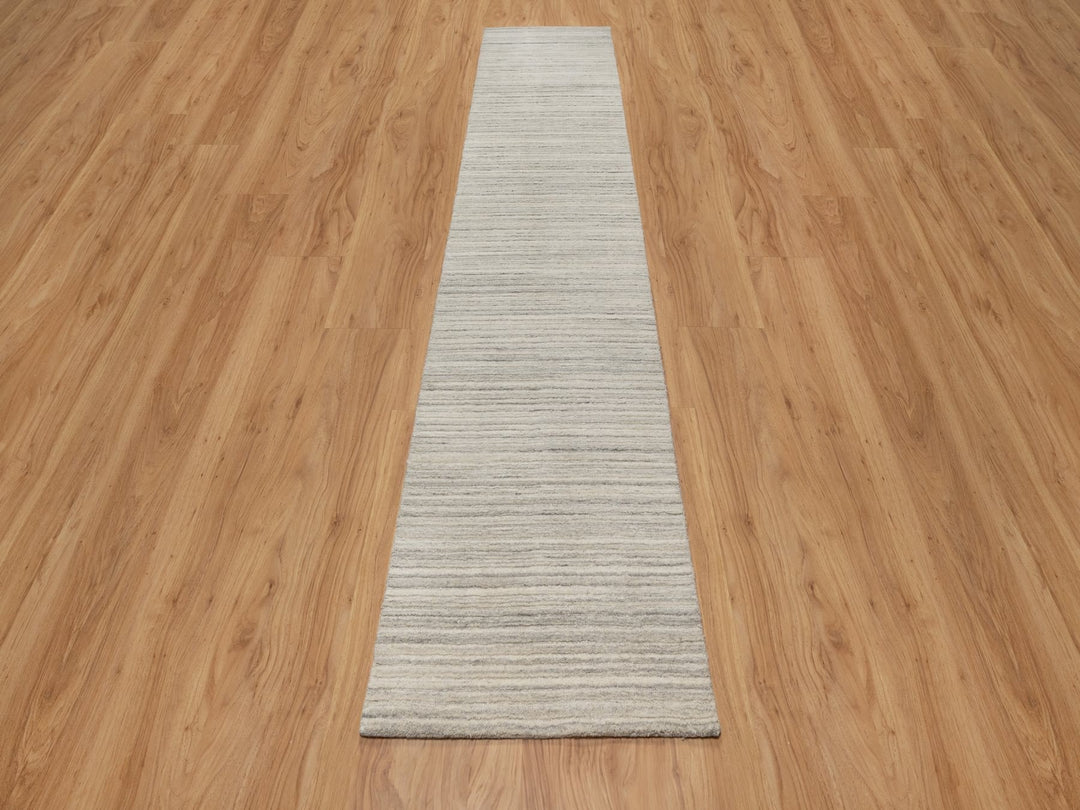 2'7" x 11'10" New Hand Loomed Beige Wool Runner Oriental Rug - MOA10290719