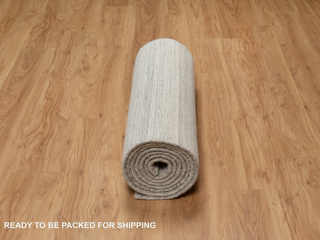 2'7" x 11'10" New Hand Loomed Beige Wool Runner Oriental Rug - MOA10290719