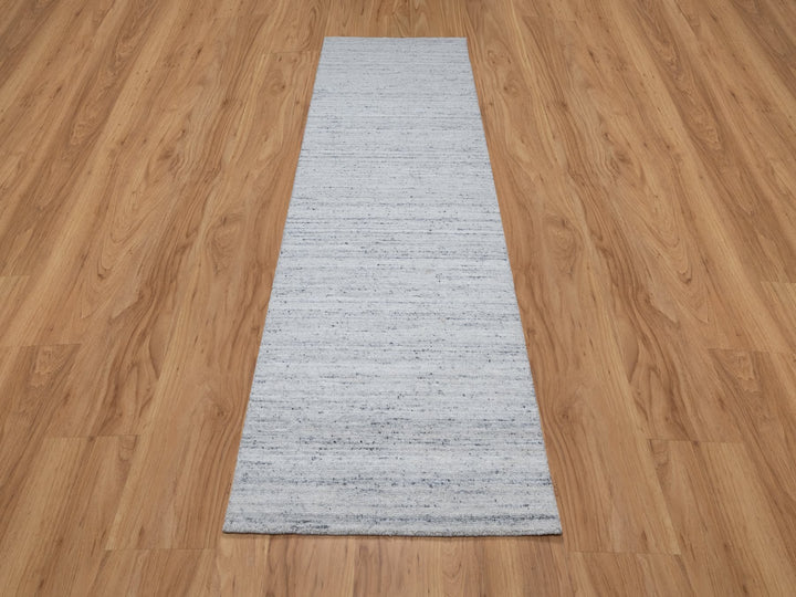 2'7" x 8'0" New Hand Loomed Grey Wool Runner Oriental Rug - MOA10290727