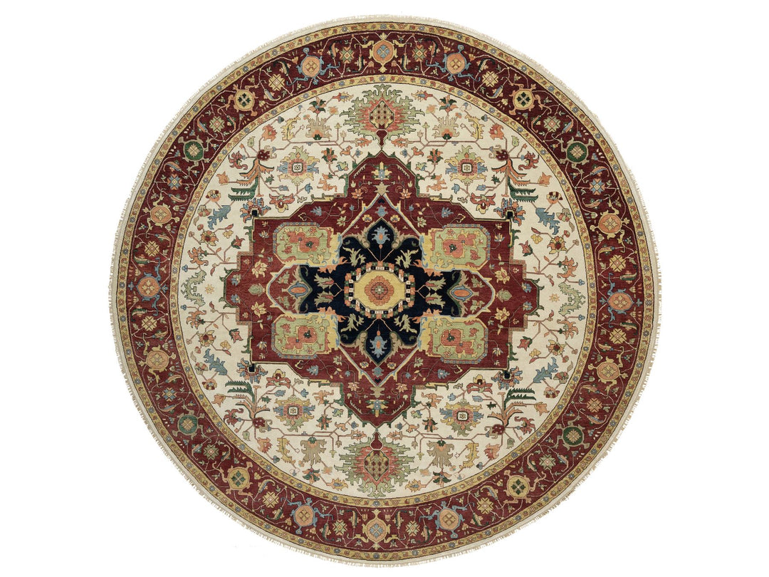 12'0" x 12'0" New Hand Knotted Ivory Wool Round Oriental Rug - MOA10290739