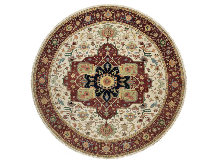 12'0" x 12'0" New Hand Knotted Ivory Wool Round Oriental Rug - MOA10290739