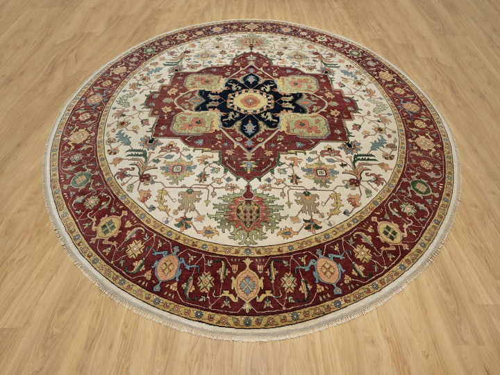 12'0" x 12'0" New Hand Knotted Ivory Wool Round Oriental Rug - MOA10290739