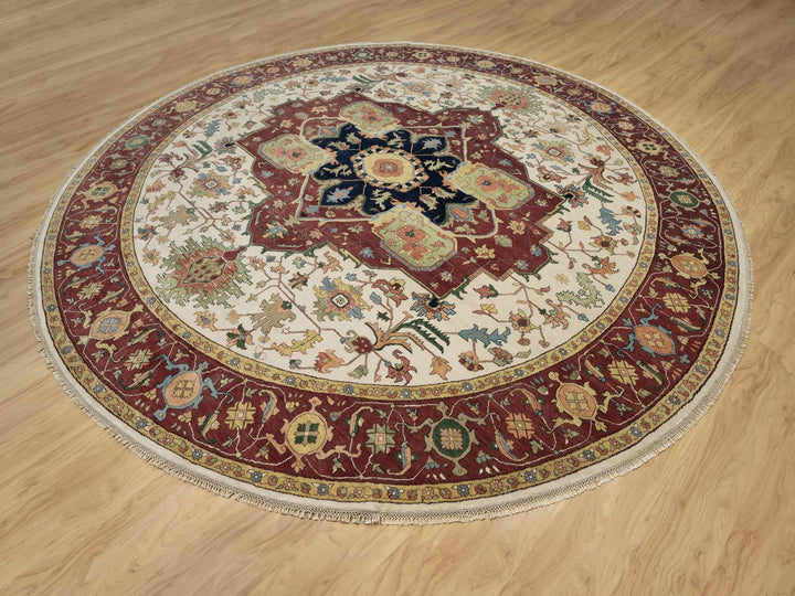 12'0" x 12'0" New Hand Knotted Ivory Wool Round Oriental Rug - MOA10290739