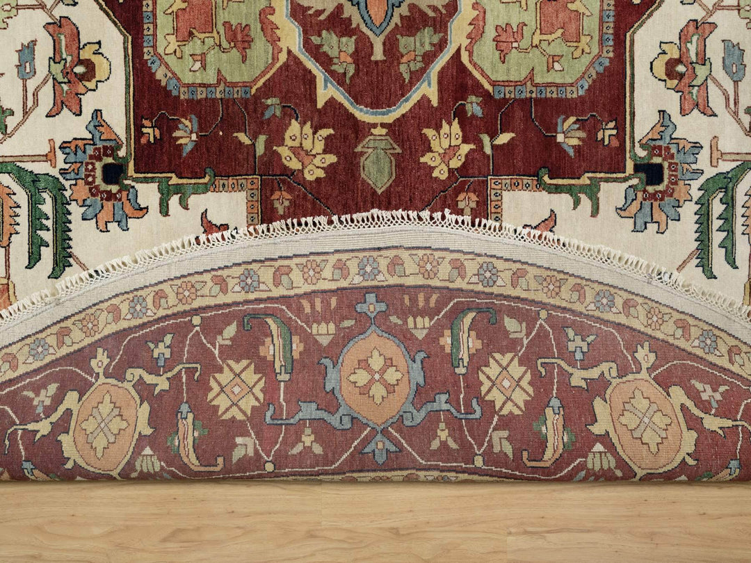 12'0" x 12'0" New Hand Knotted Ivory Wool Round Oriental Rug - MOA10290739