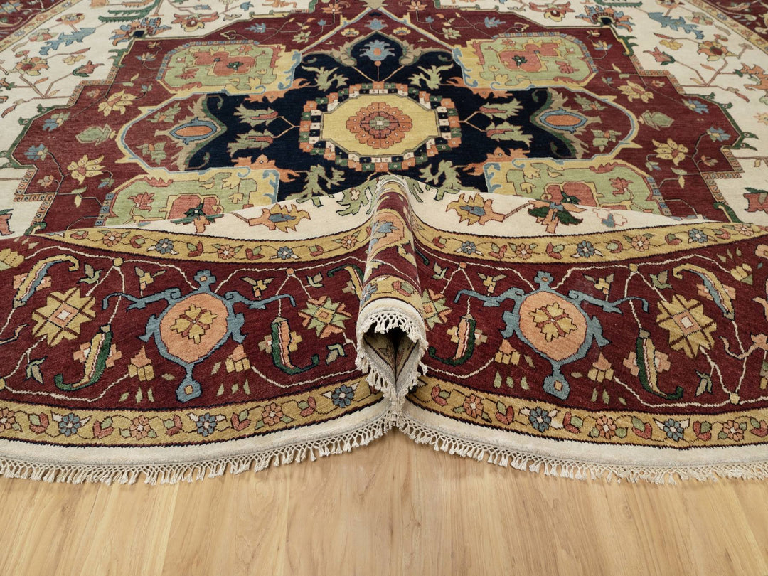 12'0" x 12'0" New Hand Knotted Ivory Wool Round Oriental Rug - MOA10290739