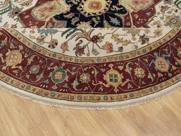 12'0" x 12'0" New Hand Knotted Ivory Wool Round Oriental Rug - MOA10290739