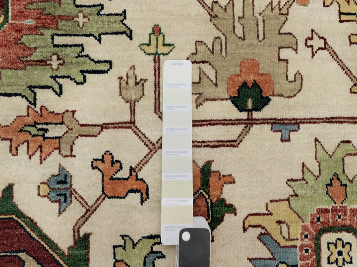 12'0" x 12'0" New Hand Knotted Ivory Wool Round Oriental Rug - MOA10290739