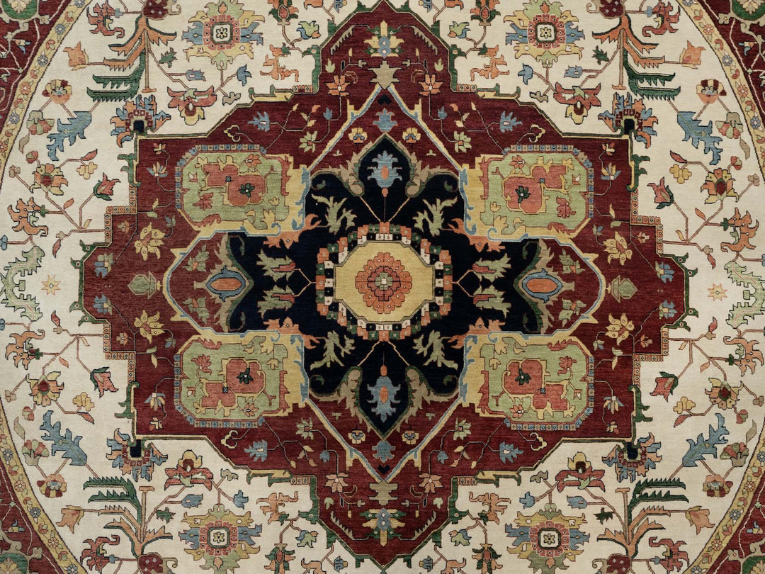 12'0" x 12'0" New Hand Knotted Ivory Wool Round Oriental Rug - MOA10290739