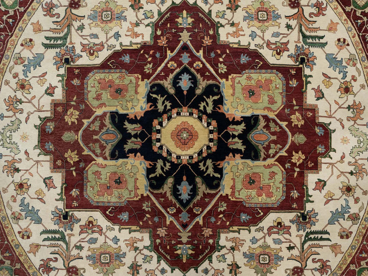 12'0" x 12'0" New Hand Knotted Ivory Wool Round Oriental Rug - MOA10290739