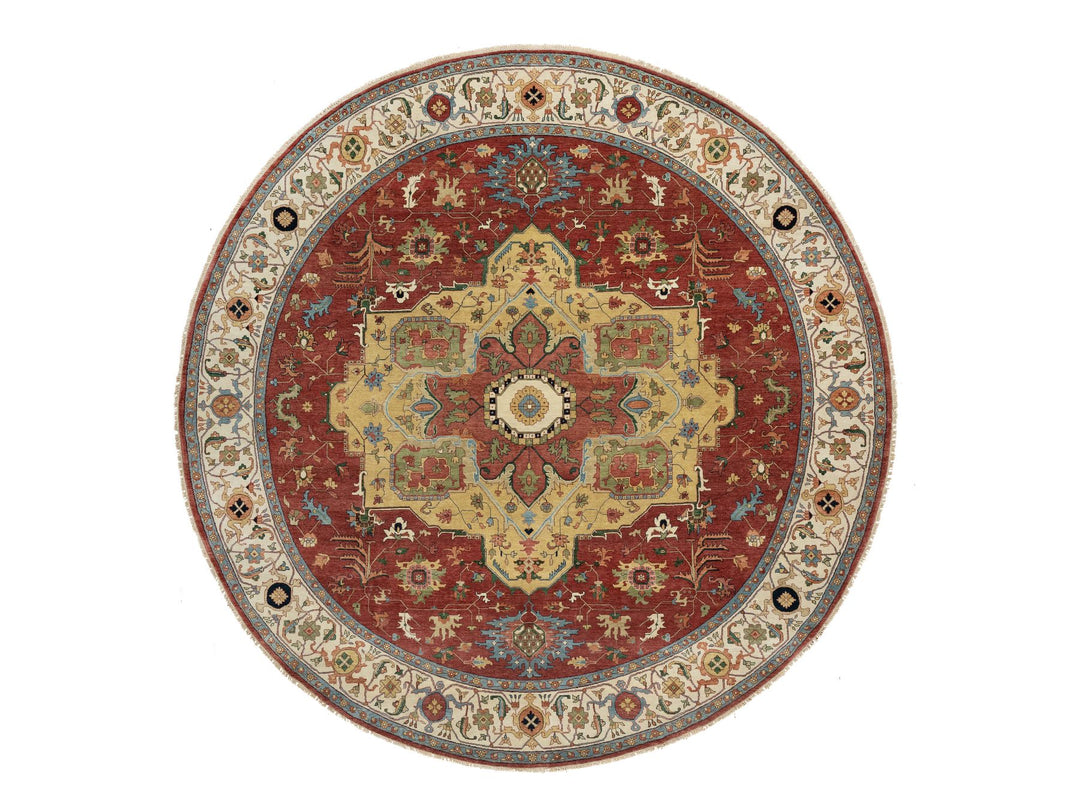 12'0" x 12'0" New Hand Knotted Red Wool Round Oriental Rug - MOA10290740